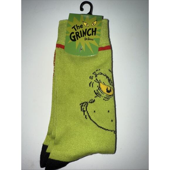 MENS THE GRINCH DR.SEUSS CHRISTMAS GREEN CREW SOCKS (SHOE SIZE 10-13) - Picture 1 of 3